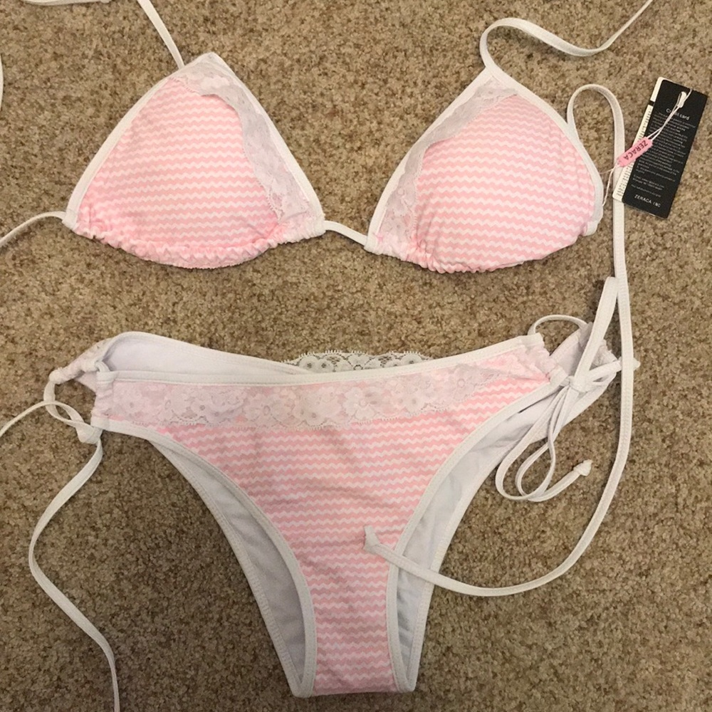 NWT Pink Chevron - Lacey String Bikini